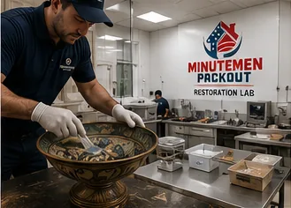 Technician cleaning and restoring contents in the restoration lab