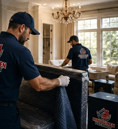 Minutemen Packout crew removing and wrapping furniture after water damage